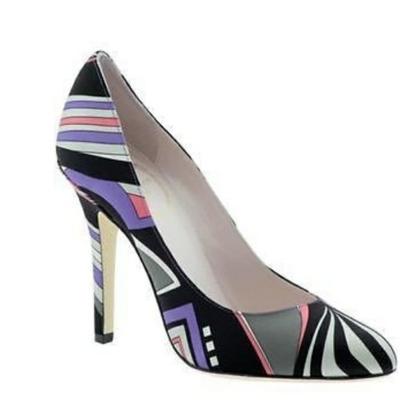 Emilio Pucci Multicolor Viola Satin Printed Pumps - Picture 1 of 5
